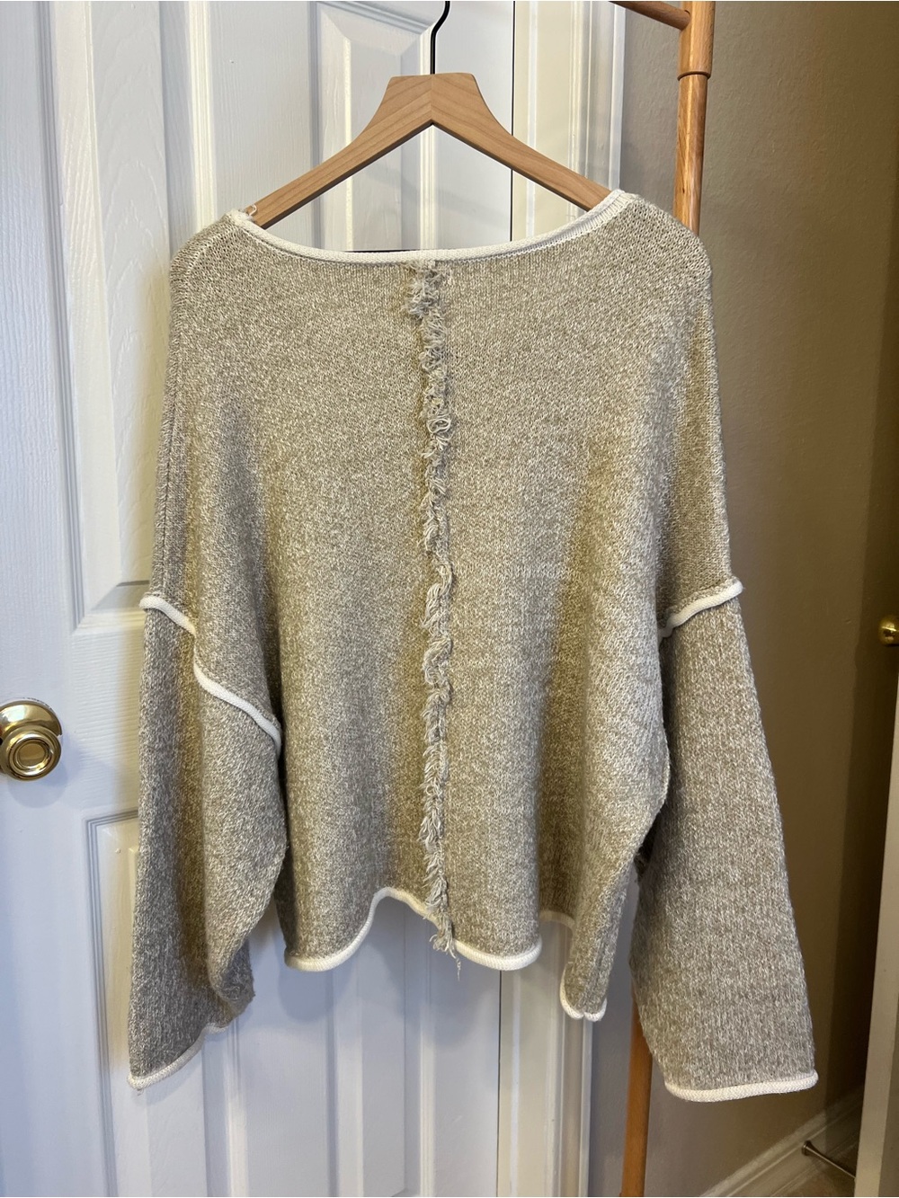 POL Light Gray/Beige Crewneck Sweater with White Trim - Picture 6 of 6